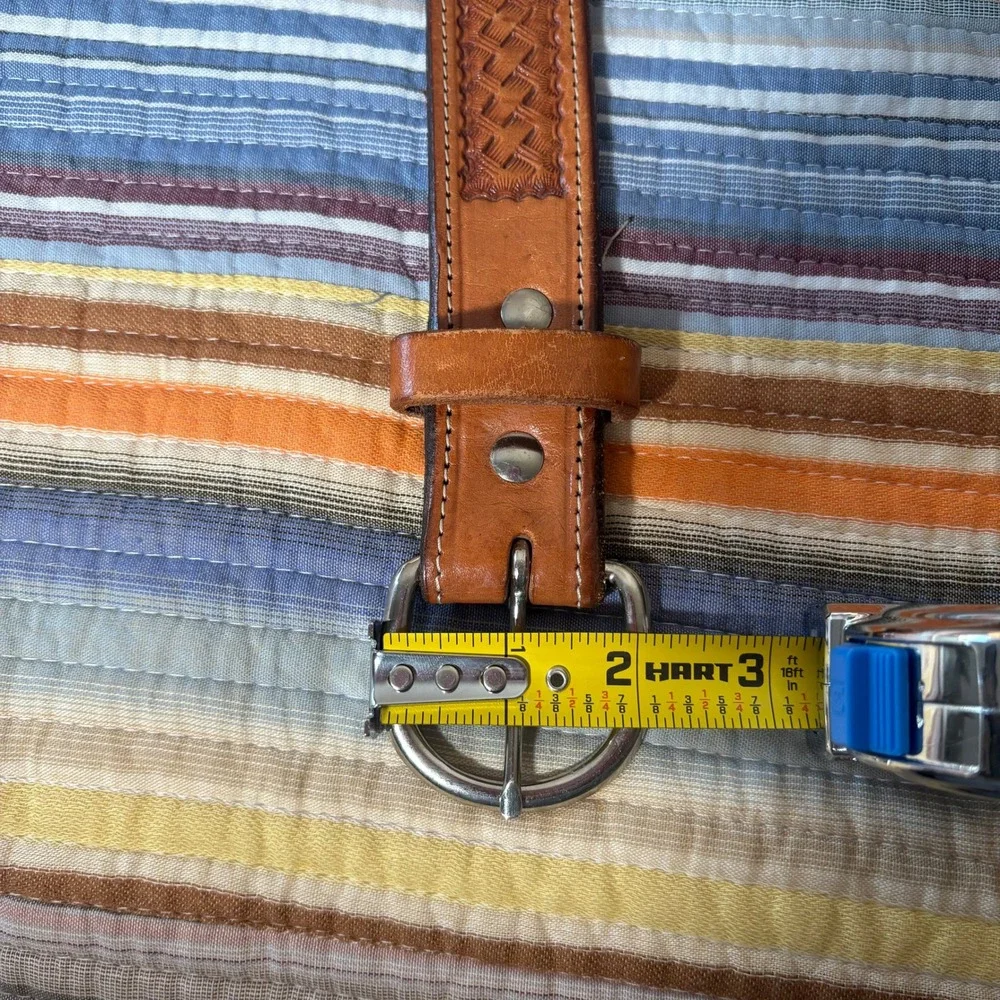 Vintage Basketweave Tooled Leather Belt Mens 38 Brown Western Boho Mexico Buckle